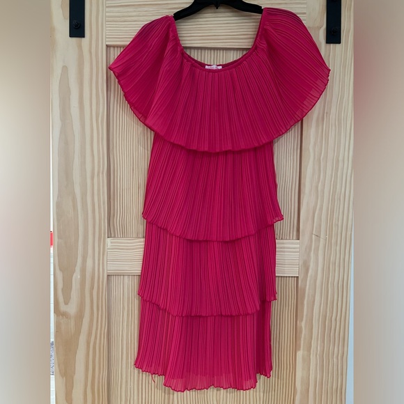 Pink Off The Shoulder Ruffle Midi Dress - Picture 2 of 6